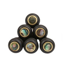 6 Pcs Acoustic Guitar Ebony Bridge Pins With Abalone Dot Brass Circle Skirt a