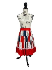 Vintage Prairie Square Dancing Skirt Boho Western Red White Blue Tie Waist S