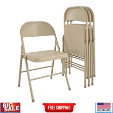 Mainstays All-Steel Metal Folding Chair, Beige, 4 Pack New