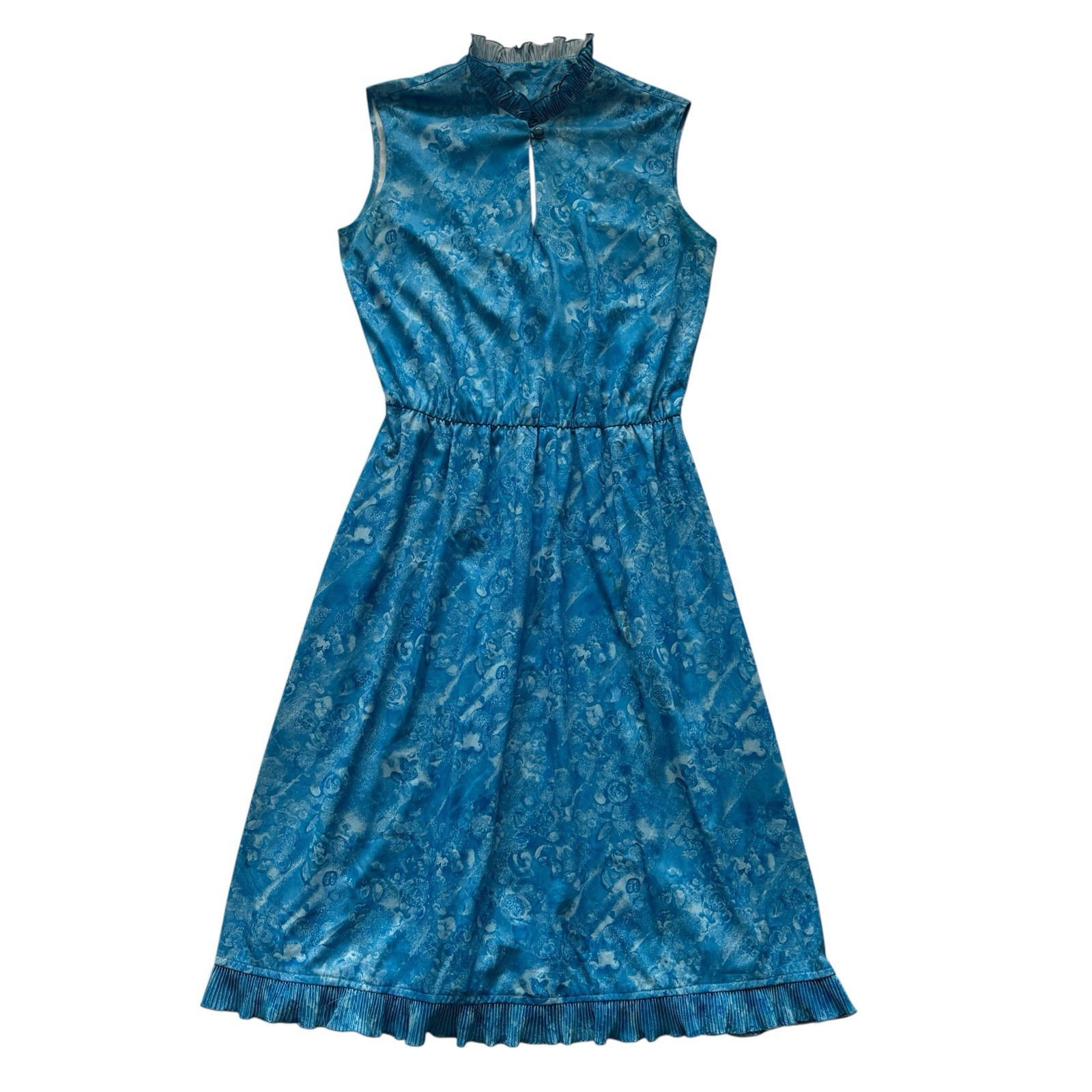 Vintage Dress 80s Blue Patterned Sleeveless Retro 12 image 2