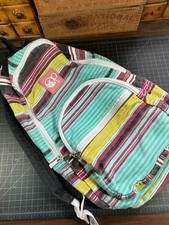 Vintage Ocean Pacific OP Beach Backpack Canvas Striped Teal Burgundy Y2K Surf