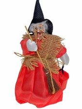 9&rdquo; Christmas Witch Tree Topper Figurine Red Dress Holiday Halloween