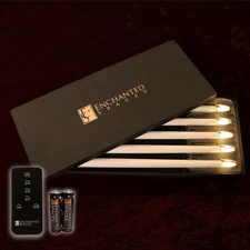 Gold Foil Embossed Gift Box Set of 5 Daily Timer Flameless LED Ivory 14" Tape