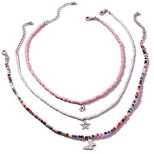 Handmade Multilayered Rainbow Colorful Beads Link Chain Moon Star butterfly
