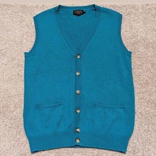 Pendleton Mens Teal Blue Cotton Cashmere Button Front V-Neck Sweater Vest Small