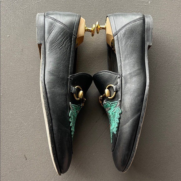 Gucci Panther Brixton Black Leather Loafers Mens size 6 made in