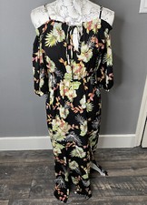 Forever 21 Contemporary Black Tropical Floral Maxi Cold Shoulder Dress Sz Small