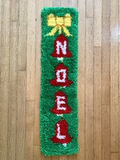 Completed Vintage Latch Hook Christmas Wall Hanging, Noel, Christmas Bells