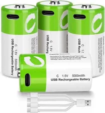 Lithium Rechargeable C Batteries 4 Pack,5000Mwh High Capacity 1.5V Li-Ion C Batt