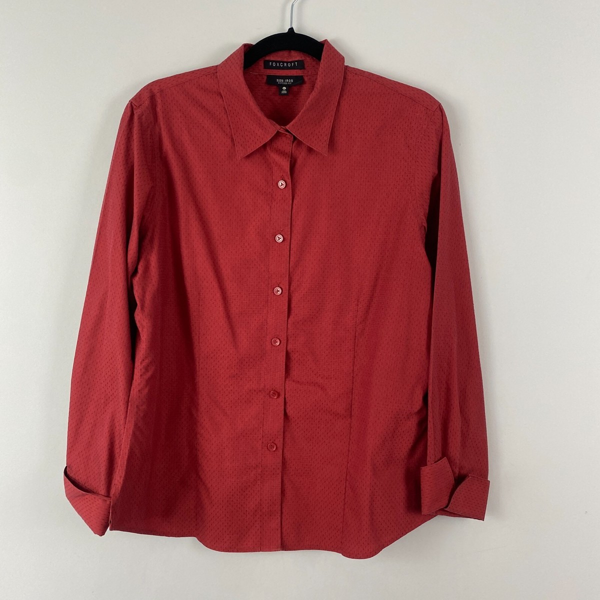 Foxcroft Non Iron Fitted Button Up Shirt Size 16P Red Cuffed - Main Image