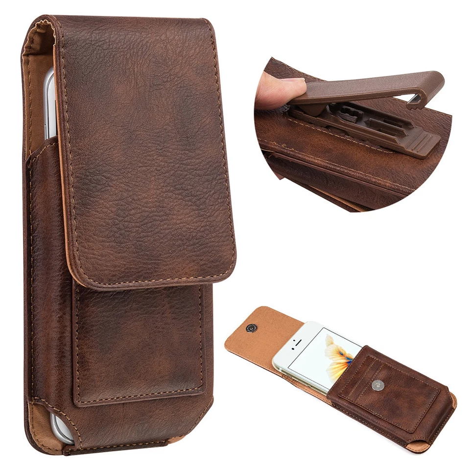 Cell Phone Vertical Leather Case Holster Belt Clip Pouch for iPhone 16 Plua - Image 3 of 4