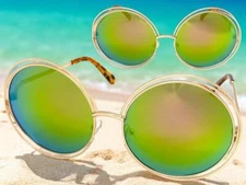 Oversized Exaggerated Vintage Retro Style SUNGLASSES Large Big Round Gold Frame