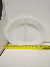 Vintage Glasbake Divided Oval Serving Baking Dish Milk Glass J2352 Christmas 