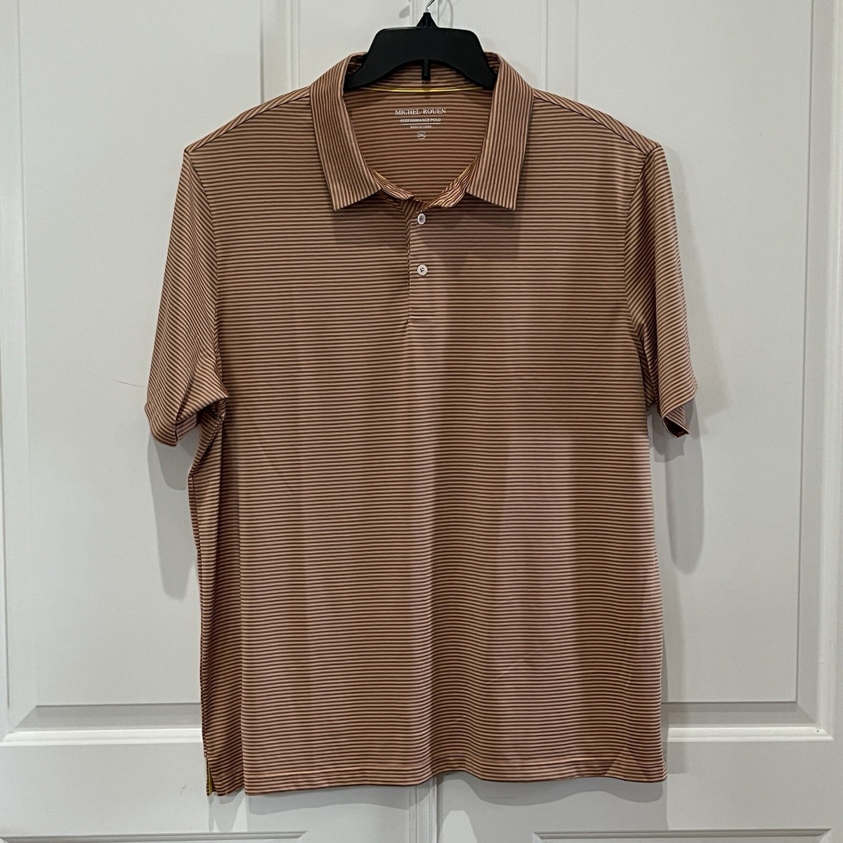 Michel Rouen Polo Shirt Adult 2XL Orange Gray Striped Golfing