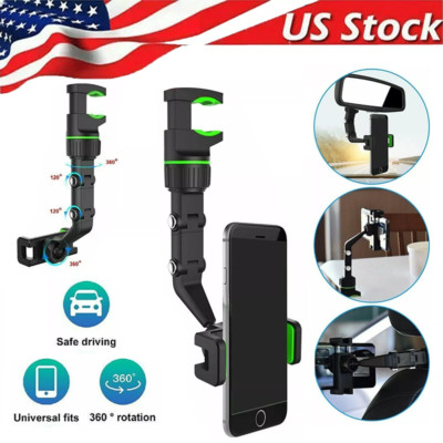 360°Car Rearview Mirror Rotation Adjustable Phone Holder Mount Multifunction LOT