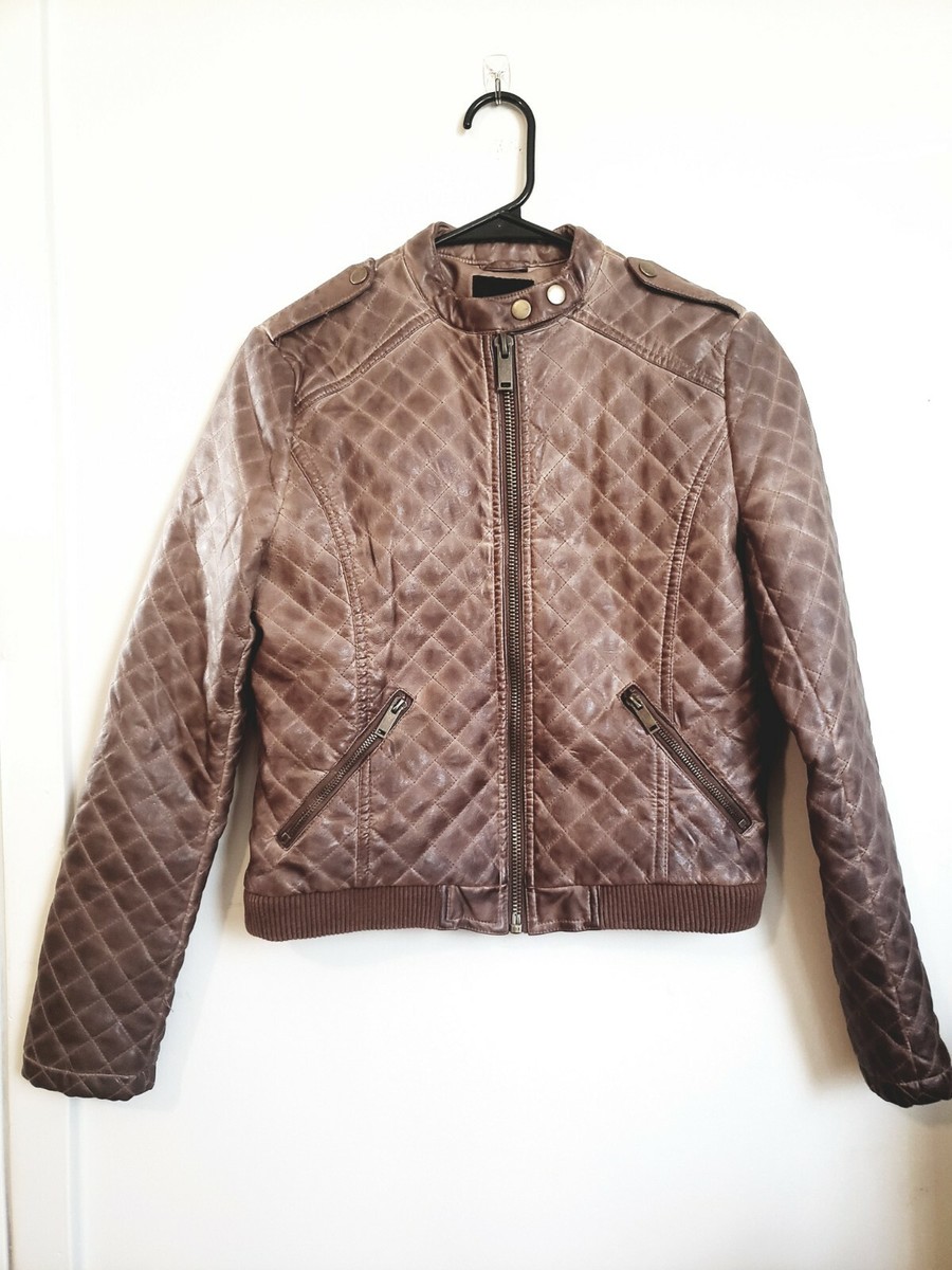 Forever 21 Ladies Small Vegan Leather Bomber Jacket Brown Biker