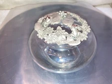 VTG 1989 RAWCLIFFE Pewter Glass Potpourri/Vanity Jar/Dish W/ Lid Frogs SIGNED 