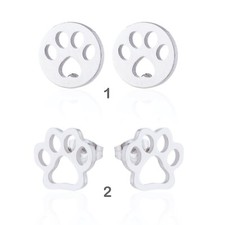 Dog Paw Print Silhouette Stud Earrings 2 styles--Stainless Steel