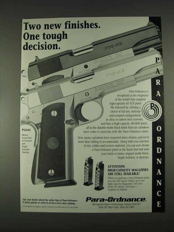 1996 Para-Ordnance P14-45 Pistol Ad - Tough Decision | eBay