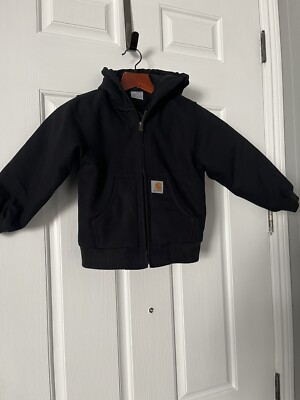 Carhartt Jacket Youth (4/5) XXS Black Hooded Canvas Insulated Kids