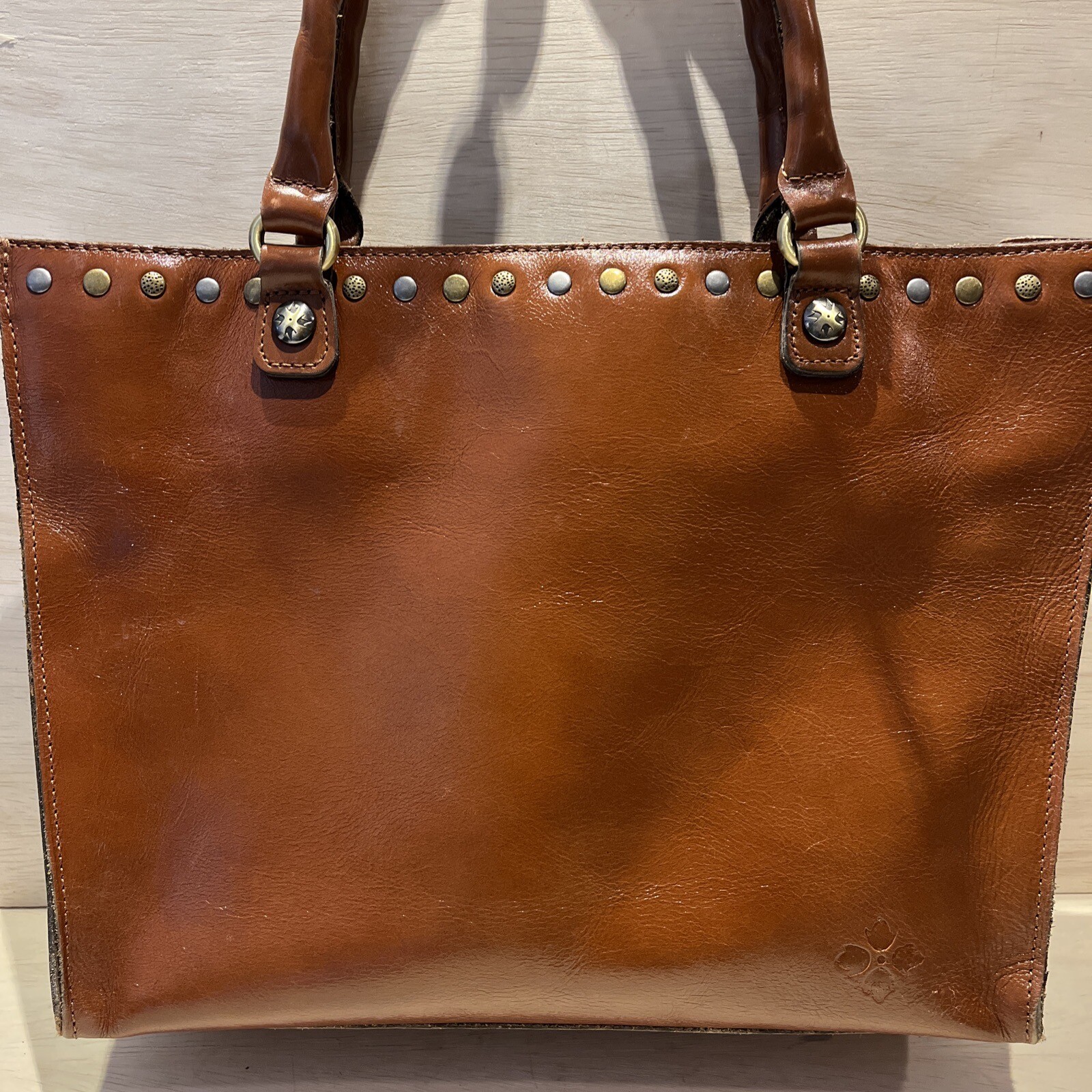 Patricia Nash Zancona Brown Leather Studs Shoulder Handbag Tote Purse