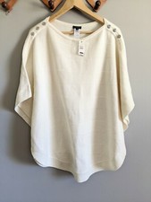 NEW Talbots Women's Ivory Cream Shawl Size Small 30 Lambswool Cape Anchor NWT