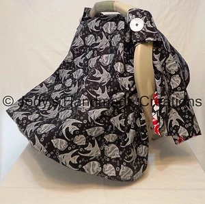 BLACK AND WHITE  FISH / INFANT / BABY CAR SEAT CANOPY / TENT / COVER - HANDMADE