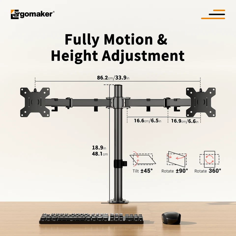 Ergomaker Monitor Stand Dual Arm Desk Mount 27'' HD LED TV Screen Holder Bracket - image 3 of 4