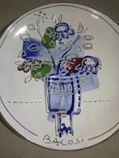 ART-PAINTING-ARTISTIC CERAMICS-ANTIQUE DERUTA-BACOSI-FLORAL DECORATED PLATE