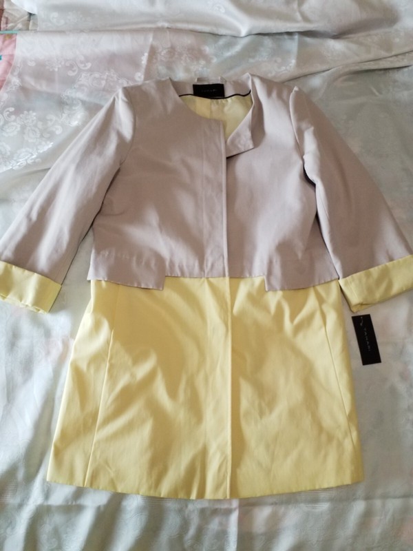 Gorgeous Tahari "Marisol" Yellow & Taupe Color Block Jacket Sz L  NWT **WOW**