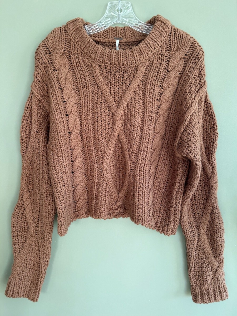 free people chunky knit sweater boxy cropped chocolate brown | eBay