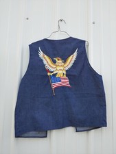 Vintage 1970s Denim Motorcycle Vest M Eagle USA Flag Maltese Cross Chopper