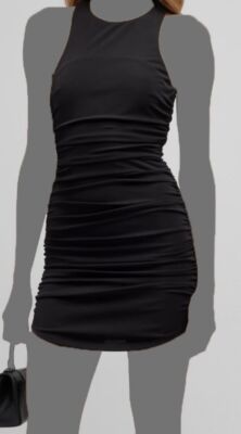 $325 Cinq à Sept Women's Black Ruched Racerback Shirlee Bodycon Dress Size 10