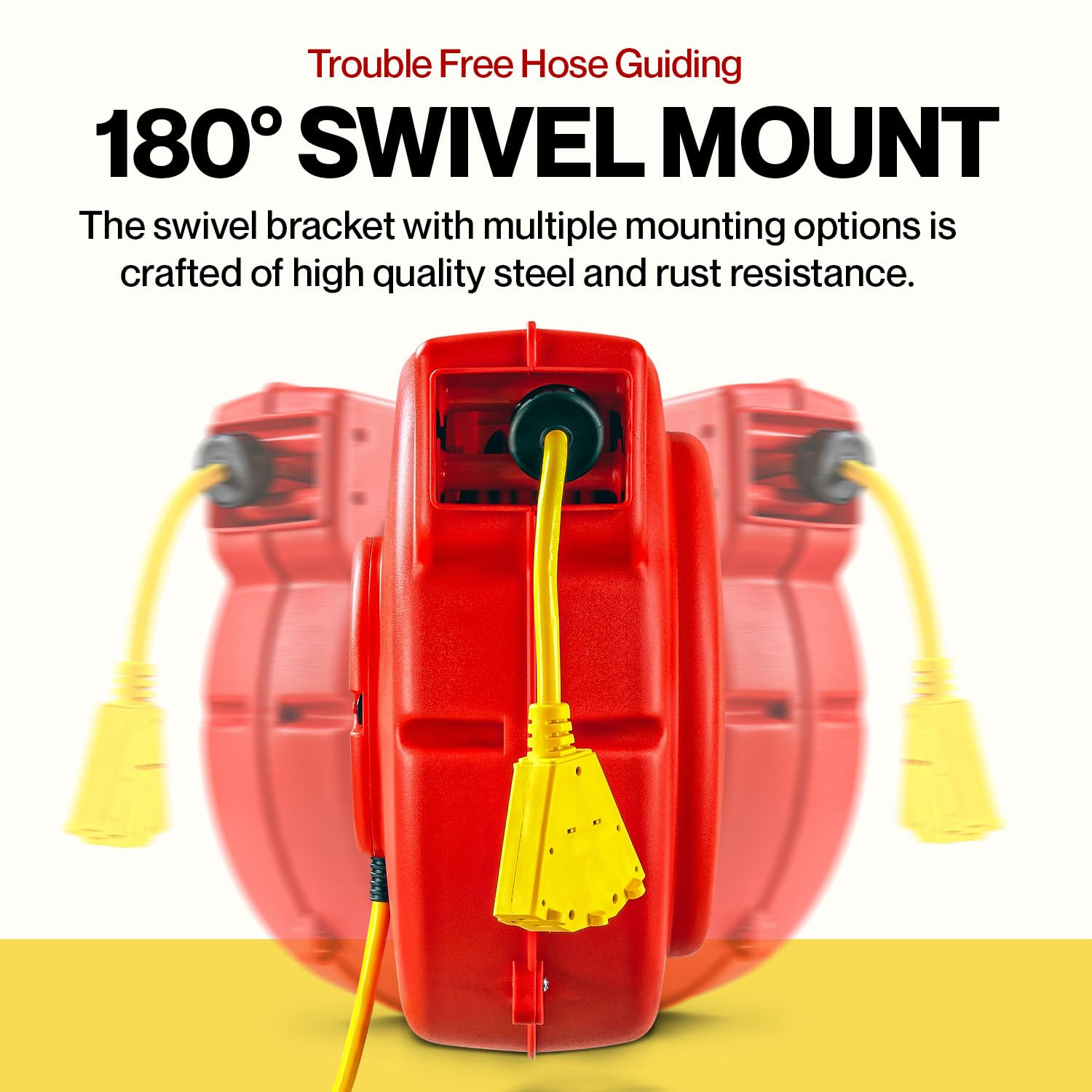 Retractable 65ft Heavy Duty Extension Cord Reel with Triple Tap Connector
