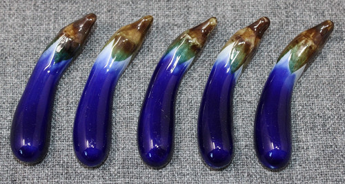 SET OF 5 Porcelain Hashioki Chopstick Rests Japanese Eggplant, 2.5" Long EUC