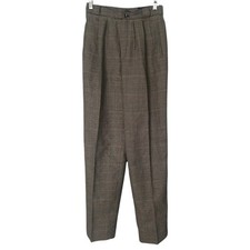 Vintage Pleated Plaid Wool Pants Womens 6 Career Tan Black Giorgio Saint Angelo