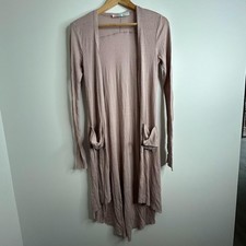 Free People FP Beach Long Cardigan Womens Medium Mauve Open Front Duster Ribbed