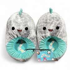 Kids Squishmallows Dinosaur Slippers Gray Teal Size 4-5 NWT