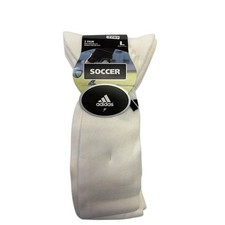NEW Adidas Soccer Socks 2 Pairs White Unisex Size L Mens 9-13 Womens 10-12