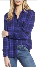 Rails Hunter Button Down Plaid Shirt Purple Sz M Rayon  Western Casual
