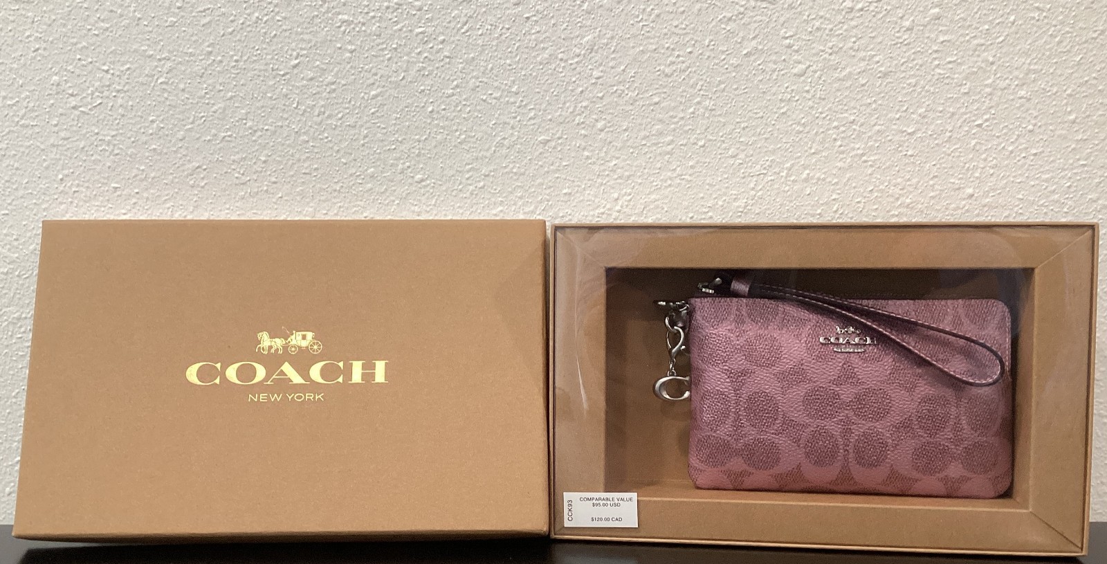 Coach Corner Zip Wristlet Pearlized Canvas CCK93 Heart Pink Rose 6.25"x4"x0.5"