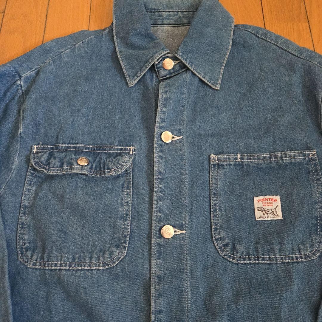 POINTER Denim Coverall Jacket M Blue 4 Pockets Bu… - image 4