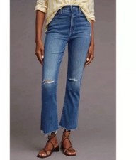 MOTHER Jeans Women  s 25 The Hustler Ankle Fray Understudy Distressed Flare Light