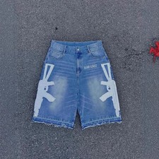 Unisex Denim Shorts Y2K Retro Hip Hop Letter Print Baggy Streetwear