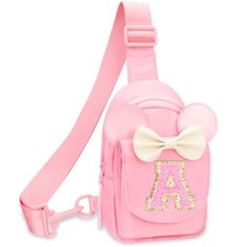 Girls Birthday Gifts for Kids - Initial Small Sling Bags for Girl Fanny Pink A