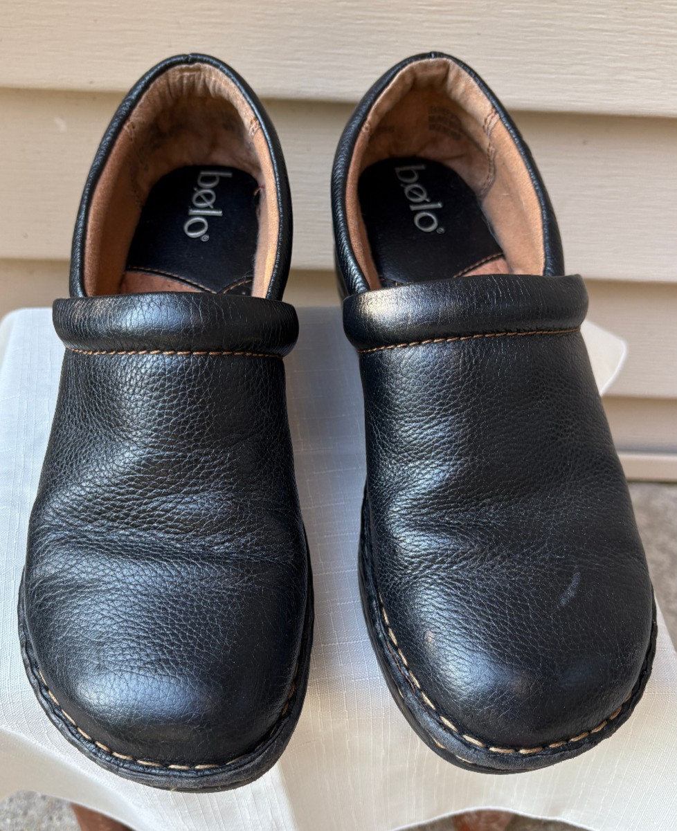 Women's Bolo Black Clog Shoes Leather Comfort Mules Size 8.5 M