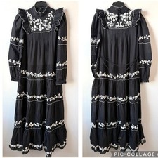 FARM Rio Embroidered Long Sleeve Tiered Maxi Dress Black XS