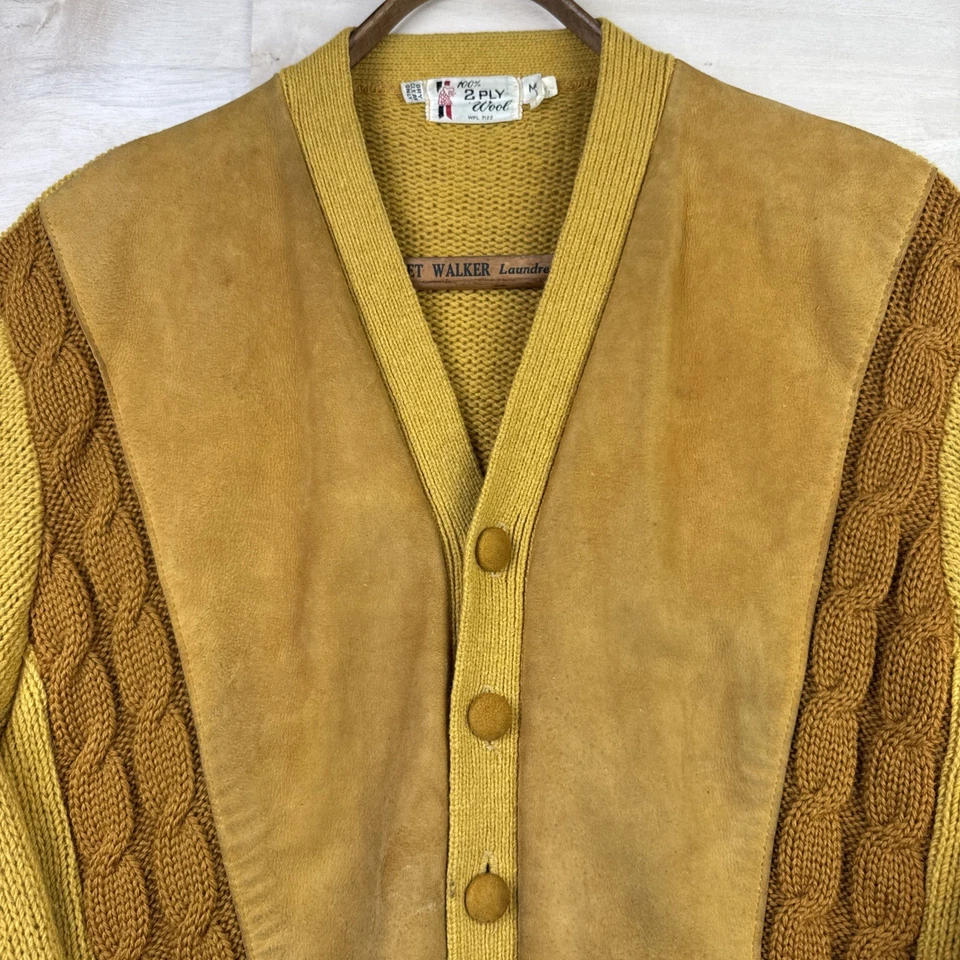 Cárdigan De Colección Años 60 Goldenrod 2 Capas Lana Tejido con Cable Gamuza Frontal Talla M WPL 7122 Foto 4 de 4