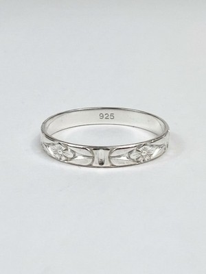 925 Sterling Silver Floral Band Ring Size 7 Flower Engraved Stackable Gift