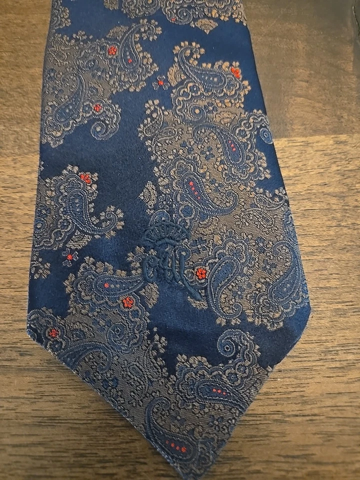 Corbata vintage condesa Wara bordada escudo cachemir azul marino rojo flor Foto 2 de 4